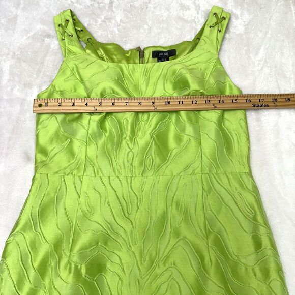 Per Se Lime Green Silk Cotton Textured Sleeveless Bodycon Knee-Length Dress Sz 4 - Picture 14 of 16